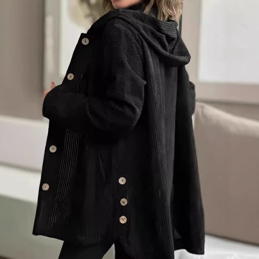 Damen Kapuzen Shacket Aus Baumwolle Für Herbst Und Winter_voghion.com
