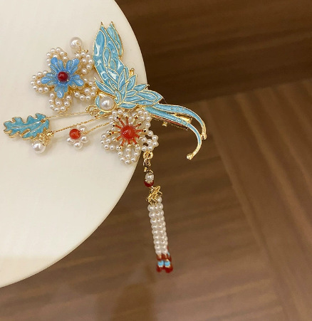新中式流苏发夹女新款高级感金属发卡名族风侧边刘海夹碎发鸭嘴夹|undefined