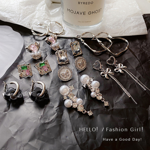 925 silver needles sweet cool style light luxury dark temperament high-end earrings internet celebrity cold trend hip-hop hot girl earrings