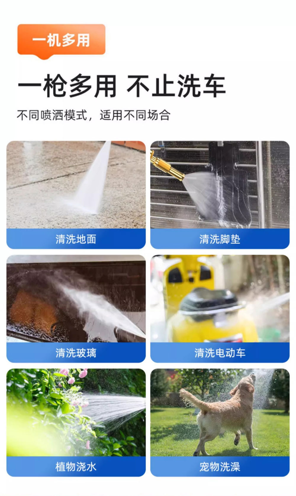Car wash water gun for home use, high-pressure water spray gun for tap water, pressure-boosting car washer, suitable for washing windows and watering plants