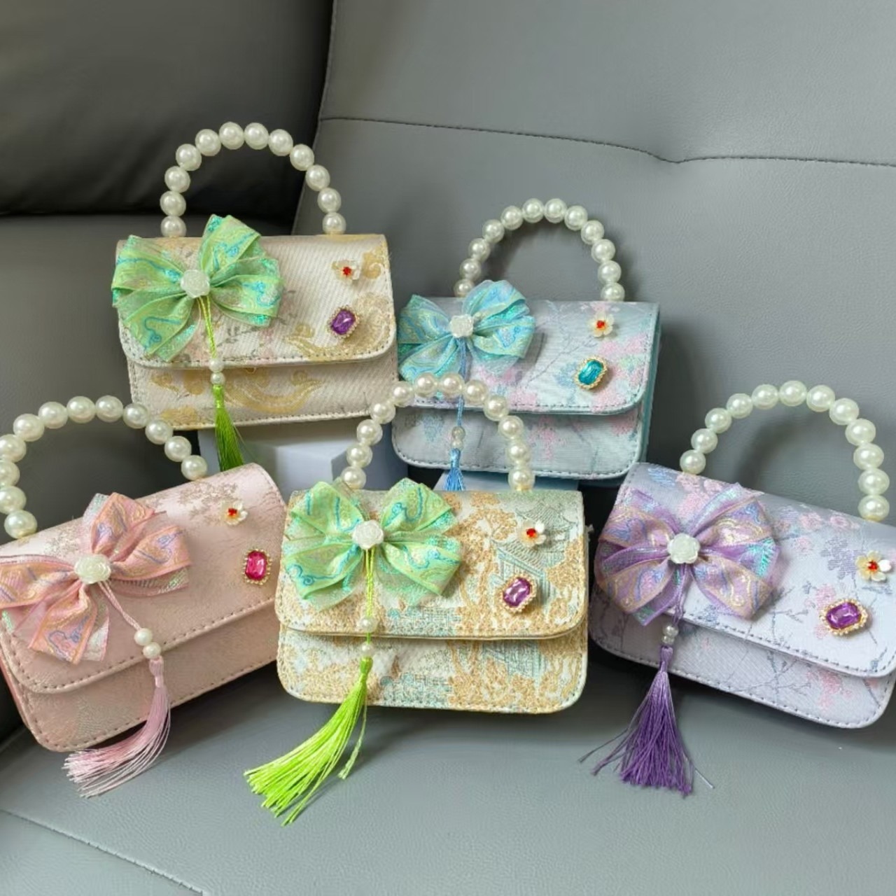 Bolso de mano de perla princesa, bolso de estilo chino, bolso de accesorios, arco, bolso de hombro, bolso cuadrado, bolso de Año Nuevo.