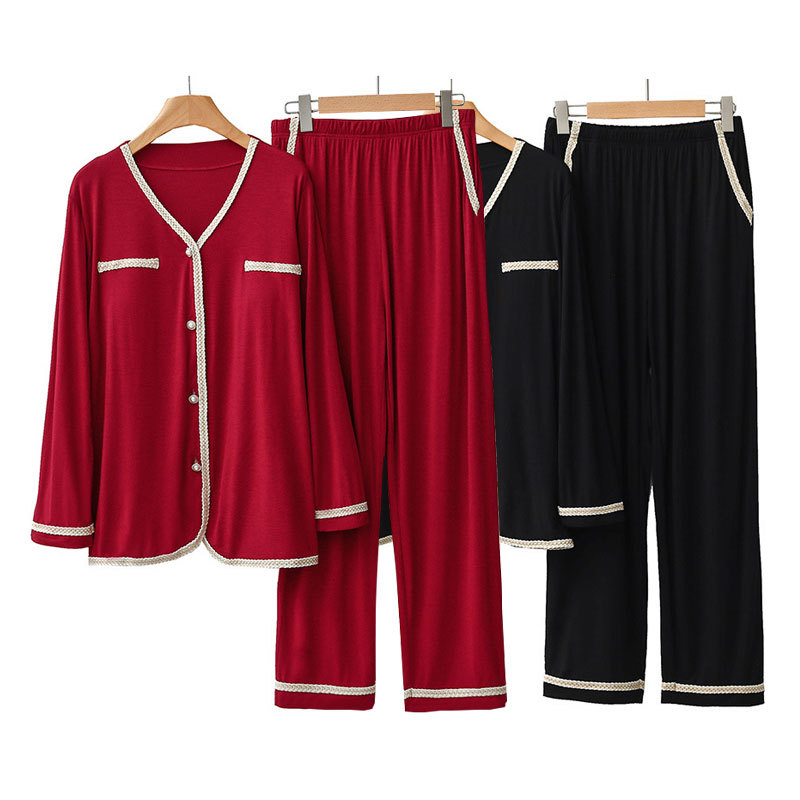 2025 Tweed Style New Style Pajamas Set with Breast Pads, Comfortable Long-Sleeved Home Fashion, Casual Loose Large Size