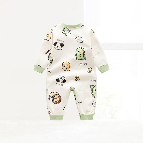 Autumn New Arrival Pure Cotton Boneless Shoulder-Sleeve Onesie Baby Long Sleeve Hooded Top Boneless Children's Climbing Suit Wholesale