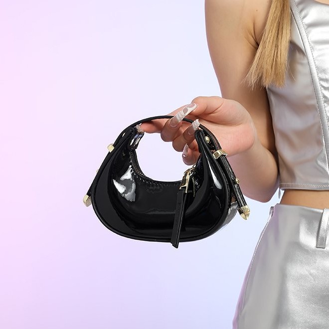 Cross-border Glossy Mini Crescent Bag for Women - High-End Fashion Lipstick Bag, TK Trending New Versatile Handbag for Evening Parties - Thumbnail 3