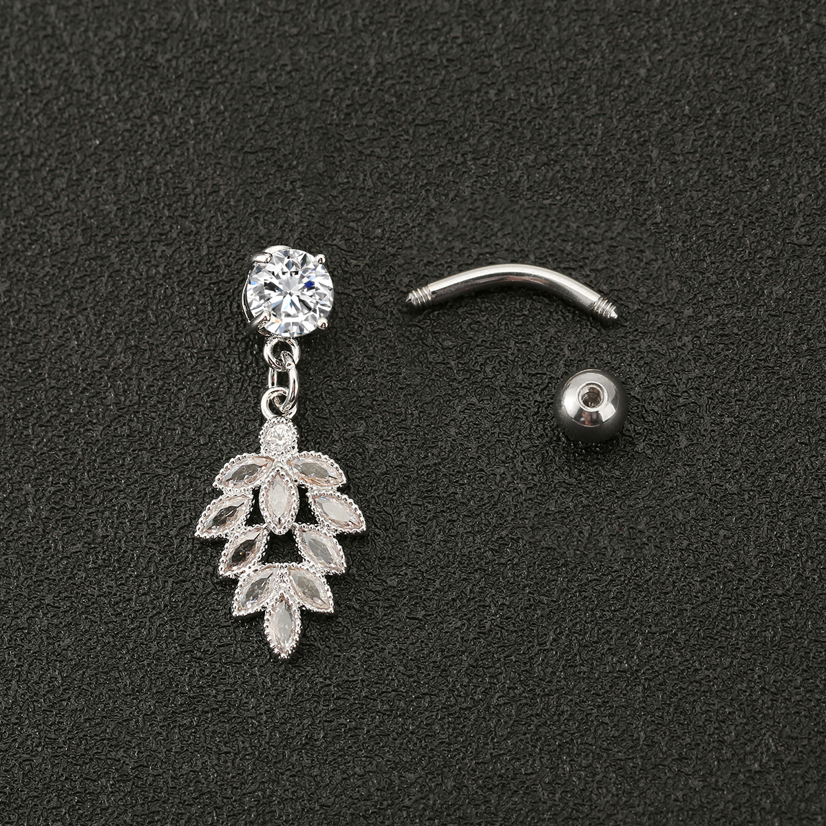 European Leaf Belly Button Ring With Diamond Body Piercing Jewelry_voghion.com