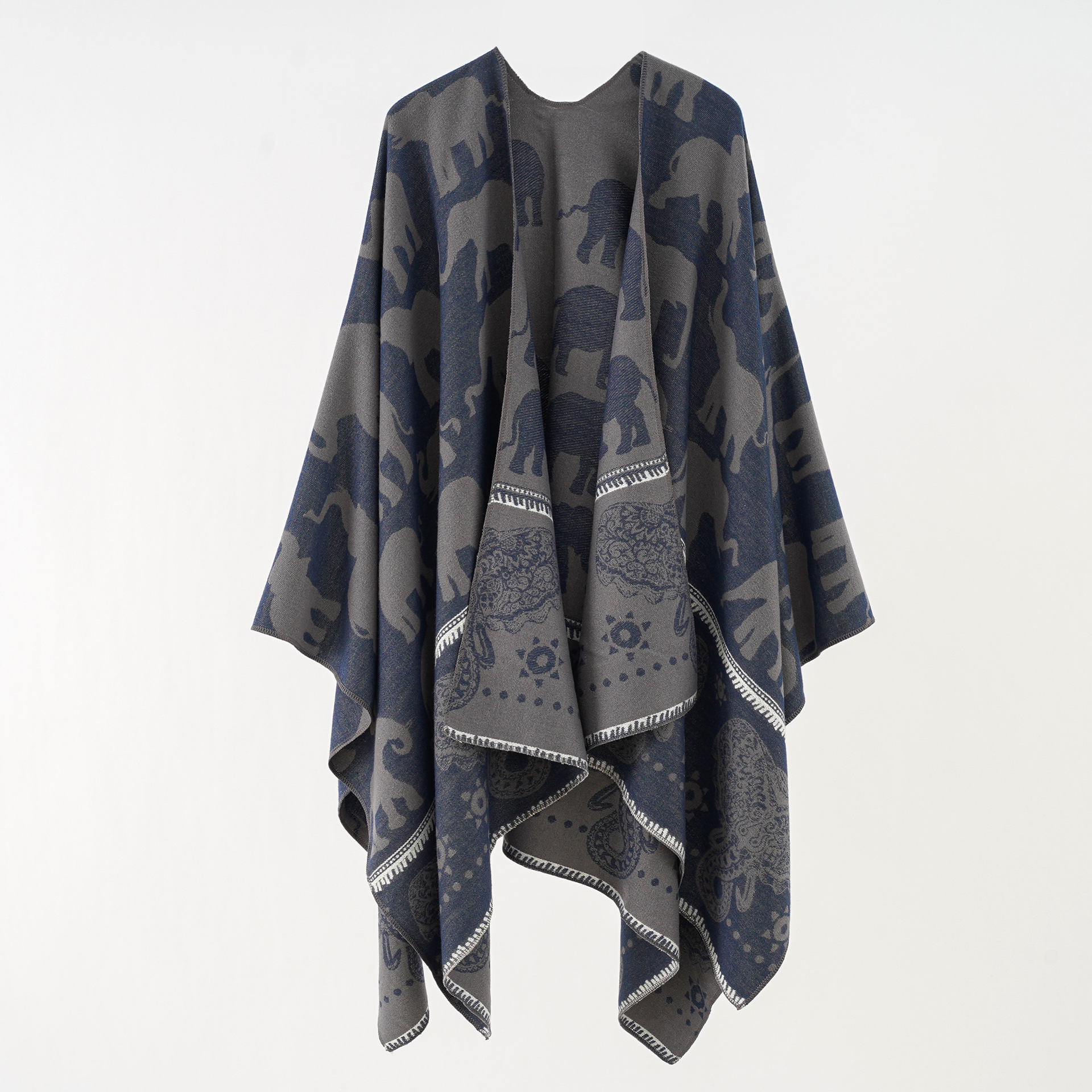 Mantón grande de las mujeres europeas y americanas nuevo otoño e invierno Gran Marca Cachemira-como split Cape bufanda pasarela capa