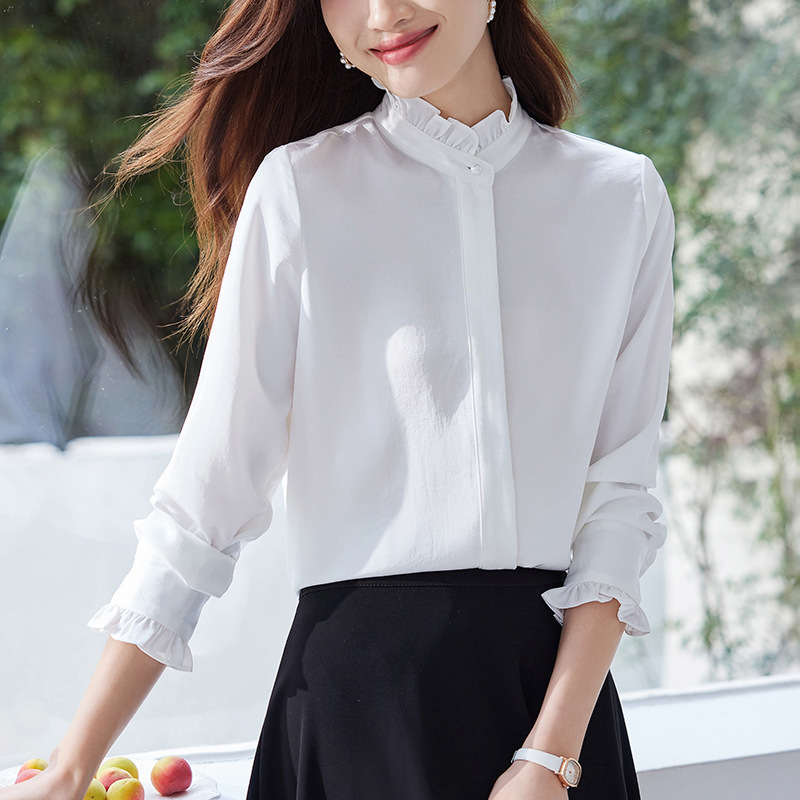 Real shot 2024 autumn new Korean fashion long sleeve white shirt women's solid color satin base shirt Real shot 2024 autumn new Korean fashion long sleeve white shirt women's solid color satin base shirt