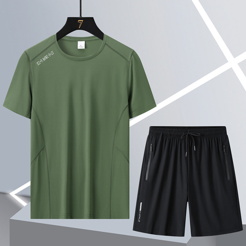 Camiseta de hielo de verano king size hombre papá manga corta juego deportivo hombre rápido seco casual de dos piezas