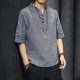 Men's Summer T-shirt Ethnic Style Summer Cotton Linen Short-sleeved T-shirt Tang Suit Large Size Men's Half-sleeved Top for Men
