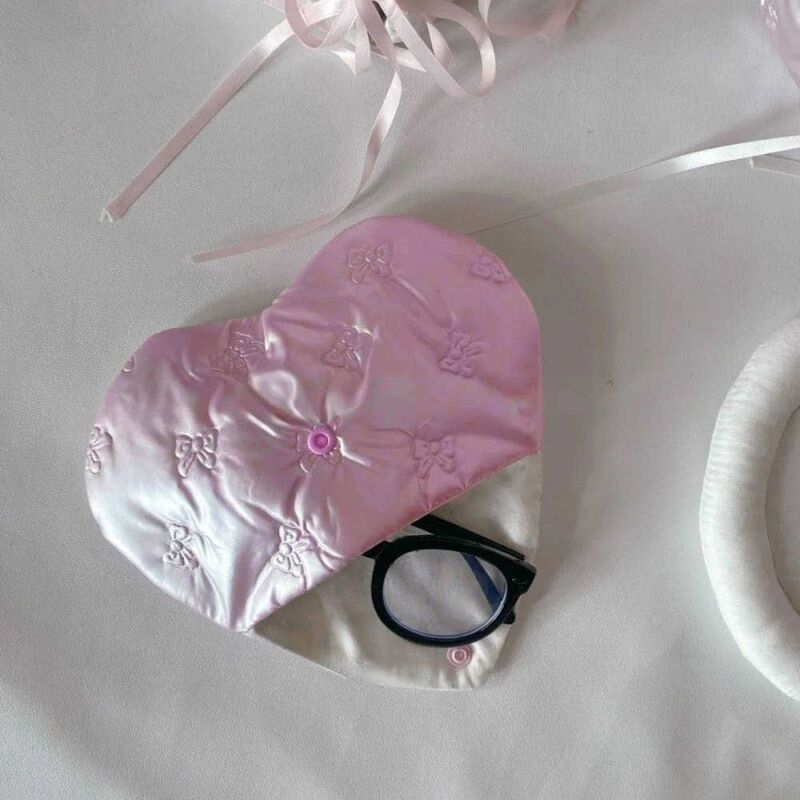Korean-Style Ins-Style Glasses Bag with Pink Bow Buckle, Fabric Glasses Storage Bag, Girly Waterproof Sunglasses Case