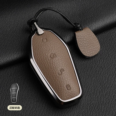Byd Key Cover Song Pro Yuan Tang E2Dmi Buckle Dolphin Qin Plus Bag Song Max Han Ev Key Protective Case (Car key bag) - 1-elephant-gray-type-a-hand-rope-french-goat-leather
