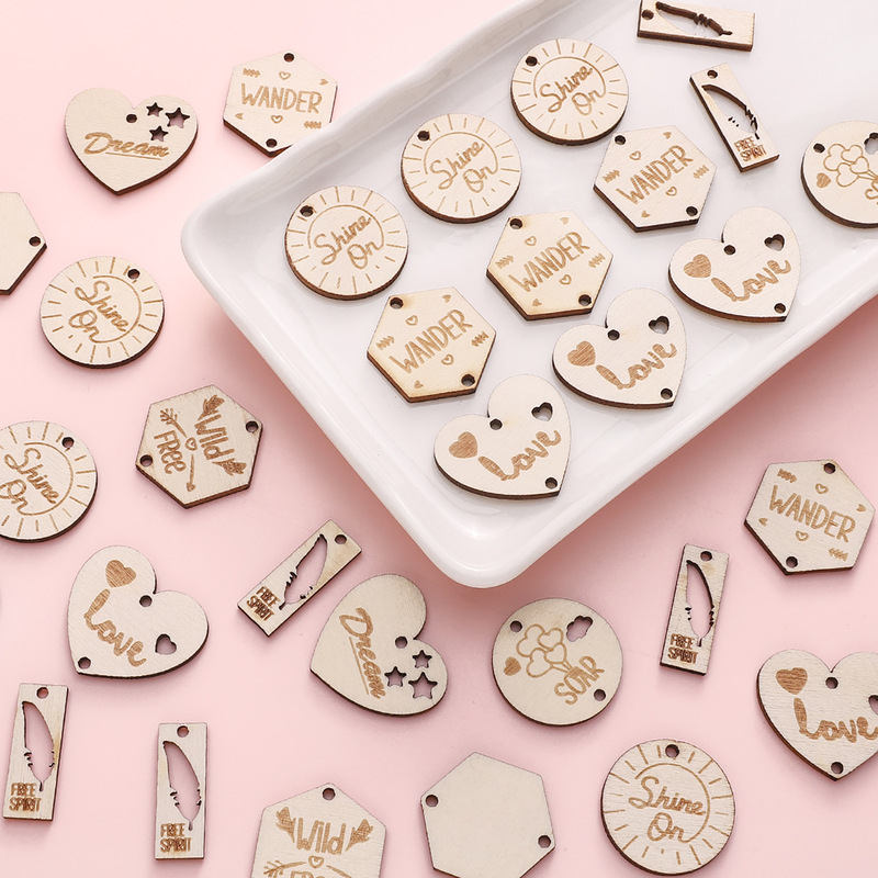 Simple Retro Wooden Round Leaf Heart-shaped Pendant Handmade DIY Jewelry Accessories Making Christmas Hanging Decoration Material