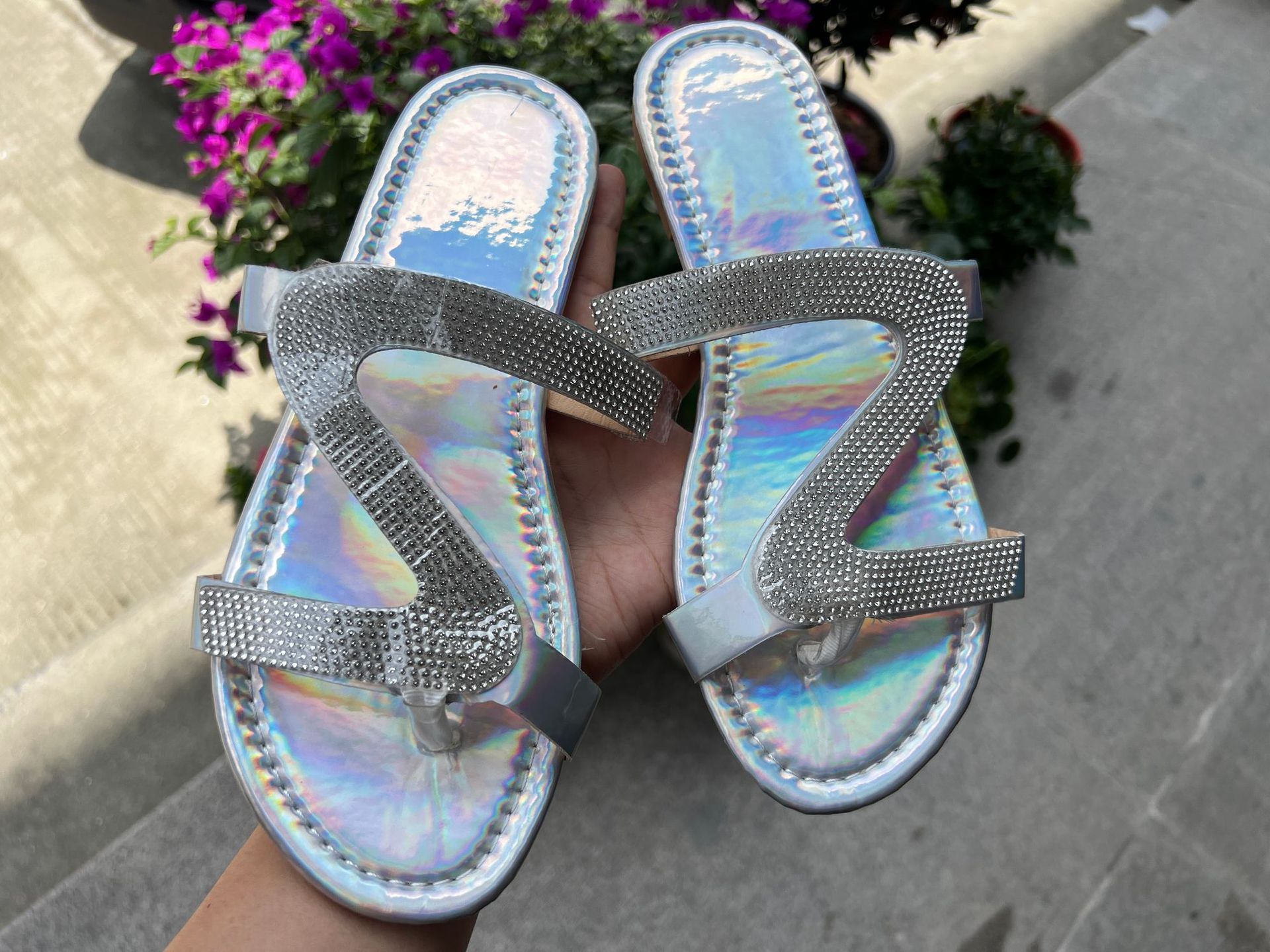 Women's Soft Soled Flat Sandal Open Toe Boho Stylish Beach Rhinestone Shoes Diamond Orthopedic Sandals_voghion.com
