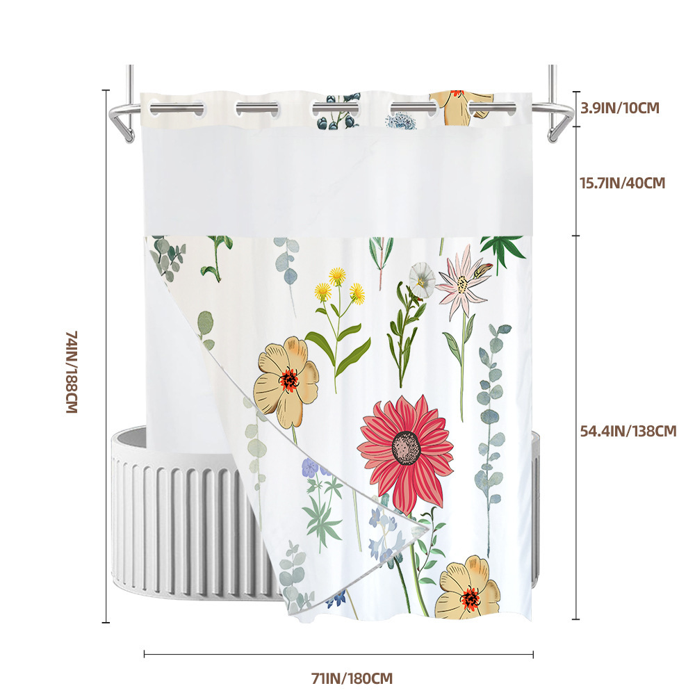 La cortina de baño impermeable con impresión digital de anillo grande de doble capa del fabricante, cortina de baño de hotel de poliéster pongee, se puede personalizar con imágenes transfronterizas