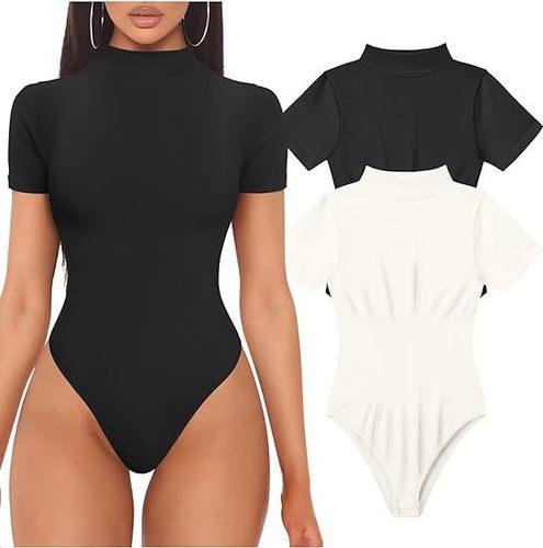 2024 Amazon Europe and America Women's One-Piece Sexy Ribbed High Neck Short-Sleeved Top Yoga One-Piece 