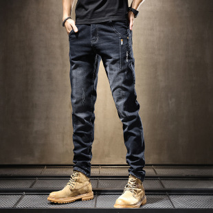 2025 Autumn and Winter New Black Jeans Men's Straight Trendy Brand Elastic Slim High-End Autumn Casual Men's Pants Gray