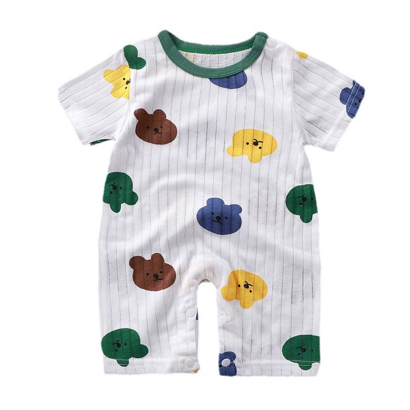 Baby short-sleeve bodysuit, cotton summer romper, sizes 59–90 cm, dinosaur & solid prints