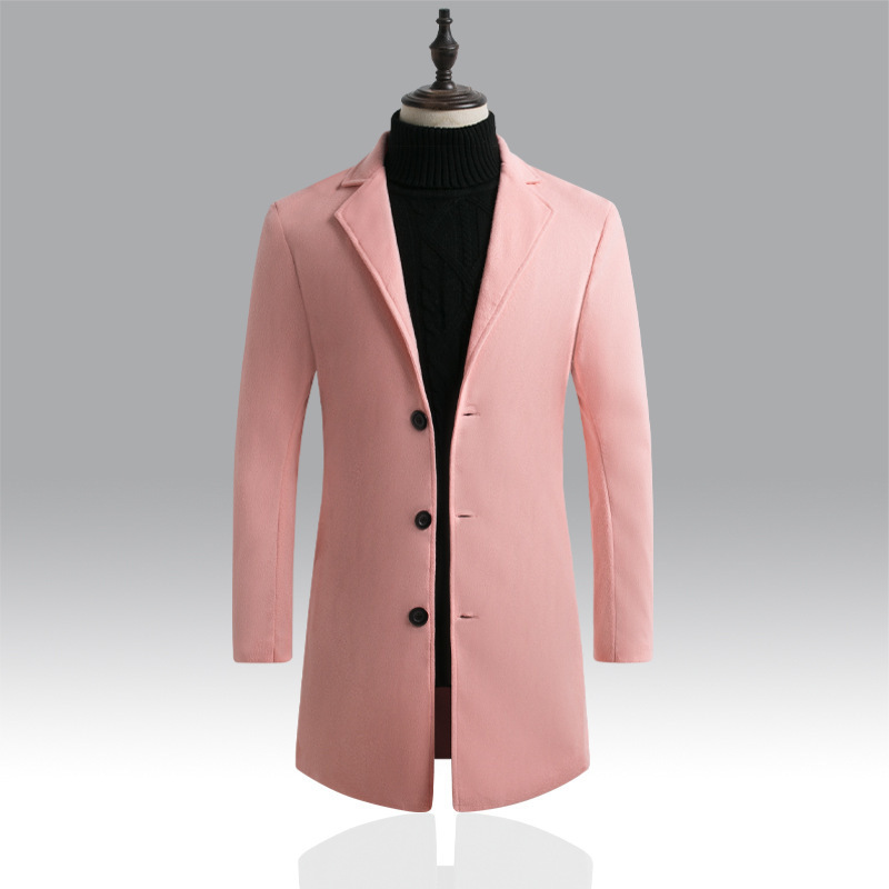 19 men's woolen coat for autumn and winter Korean slim fit mid-length windbreaker men's coat D67 P40