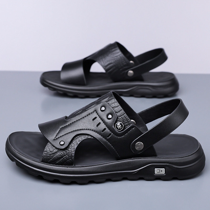 Dép sandal nam quai ngang hở ngón đế dày thời trang, dép đi biển đa năng chống trượt cỡ lớn — C6889 Màu nâu, C6889 màu đen