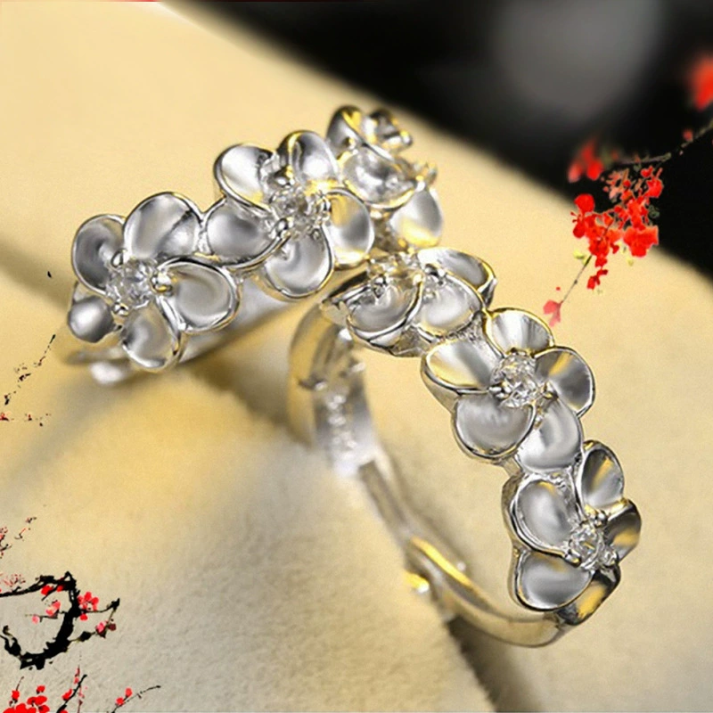 Крыжовые серьги в цветочный чокер Ah16 Mountain Tea Floral Hoop Earrings - корейский стиль, серебрение, размер 8.43x7.71x2.43 см