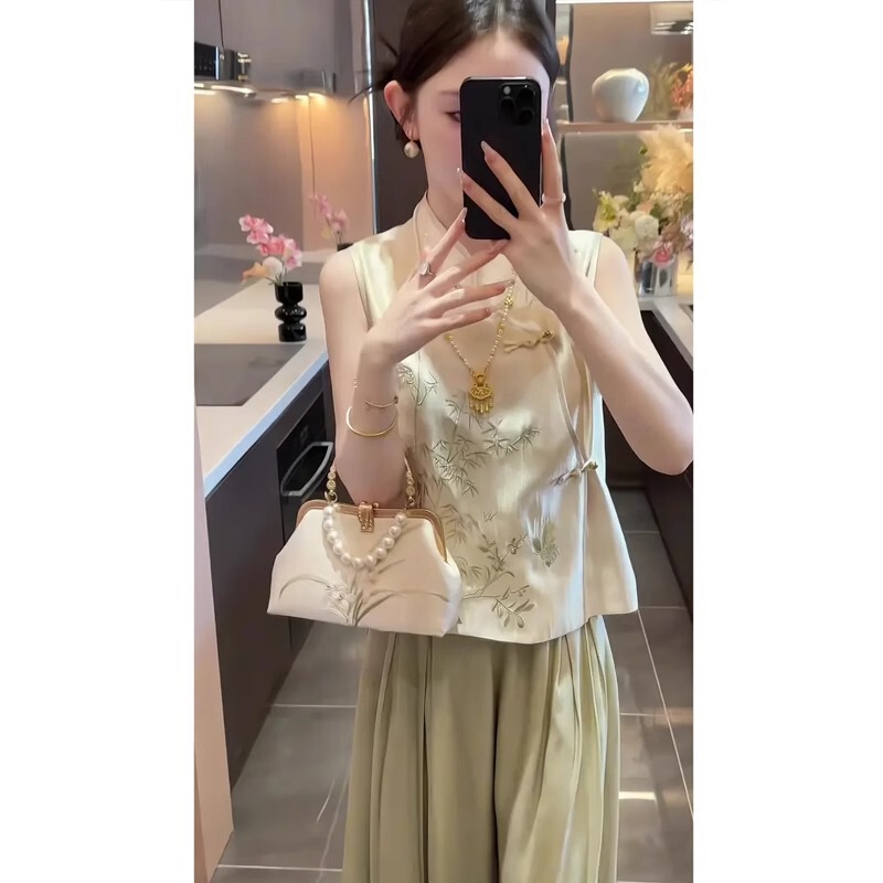 国风女装2025新款复古新中式刺绣上衣夏季气质垂感高腰休闲裤套装|undefined