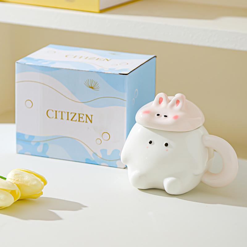 Creativo dibujado a mano de dibujos animados de animales tazas de cerámica red encantadora taza doméstica taza de agua potable de gran capacidad sensación de diseño