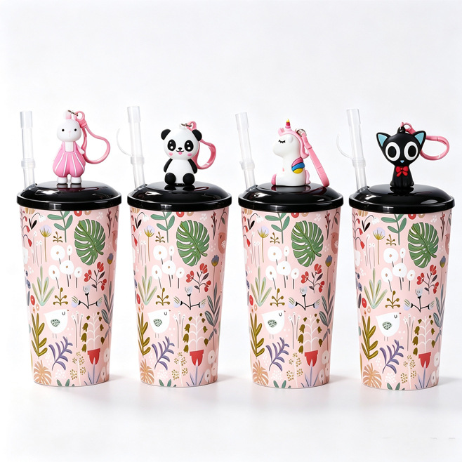 Venta directa transfronteriza taza de plástico de dibujos animados taza de muñeco desechable taza de villano animal Pikachu panda jugo de té con leche image 4