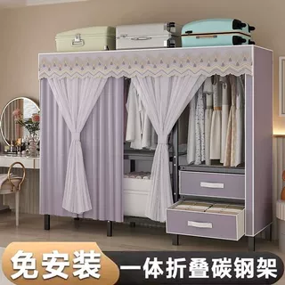 折叠免安装衣柜家用加固卧室简易结实加粗加厚出租房钢架收纳衣橱
