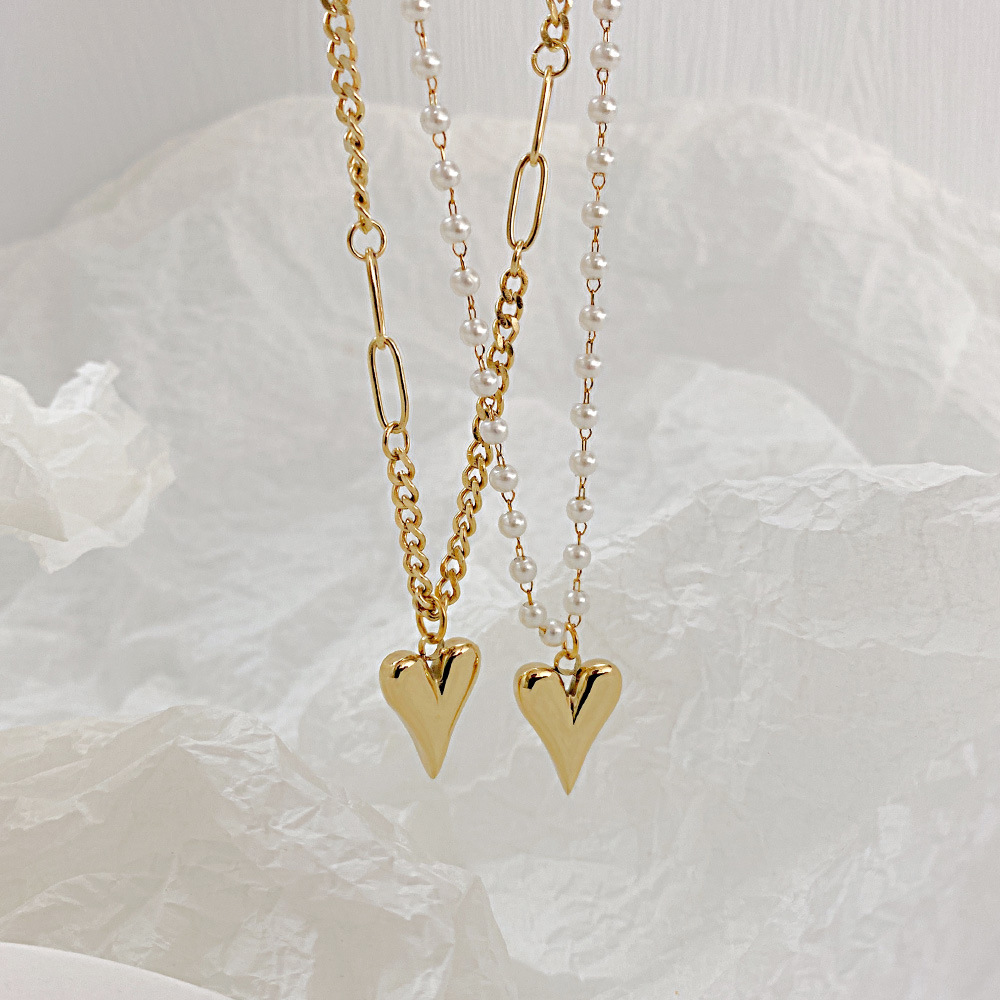 Wedding, Travel Occasion Stainless Steel, Titanium Steel Material Hip Hop Fashion Simple Double Heart New Titanium Steel Ladies Necklace