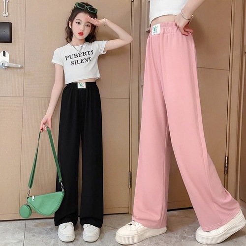 Children's Summer Ice Silk Slim Straight Leg Pants 2025 for Middle and Large Children, Mosquito-Proof Children's Pants, Summer Long Pants