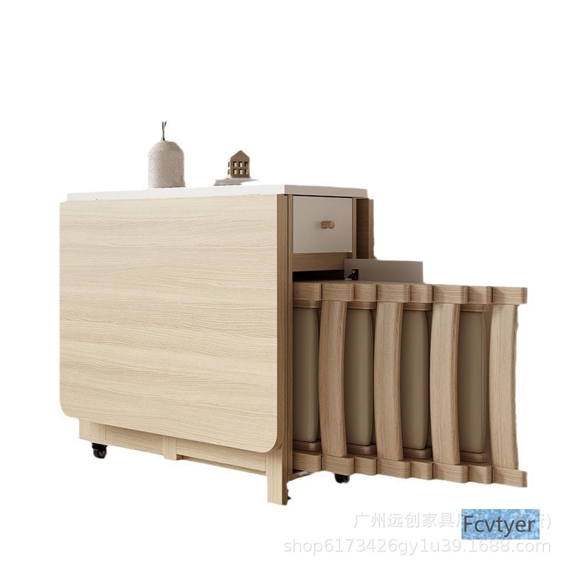 Mesa plegable de viento de crema doméstica plegable mesa de comedor móvil silla simple mesa multifuncional mesa de comedor combinación de silla