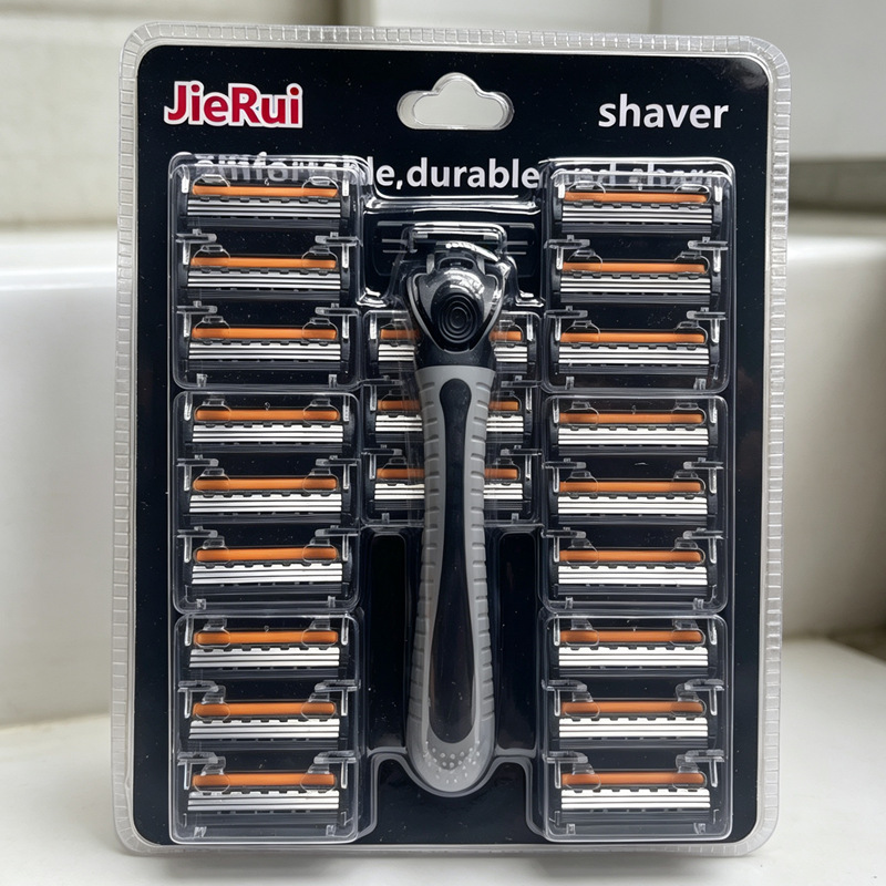Cross-Border Supply Stainless Steel Three-Layer Razor Blades Old-Fashioned Manual Razor Men's Shaving Blades 21 Blades