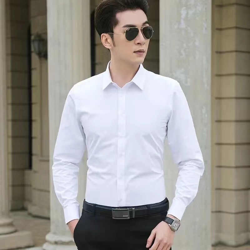 White Shirt Men's Long-sleeved Slim-fit Spring and Autumn Korean Fashionable Men's Business Shirt Solid Color Handsome Top