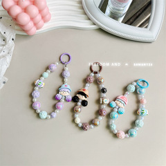 新爆米花妹妹創意串珠手機鏈汽車鑰匙扣掛飾包包小掛飾耳機包配飾