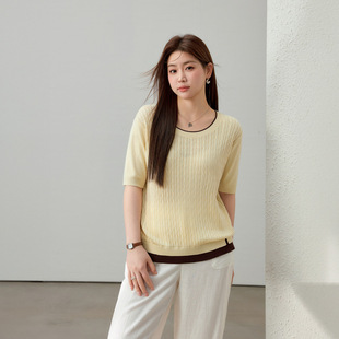 [Time Whispers] Keluli Lyocell Blended Contrast Color Sweater Slim Show Plus Size Fat mm Summer New Style