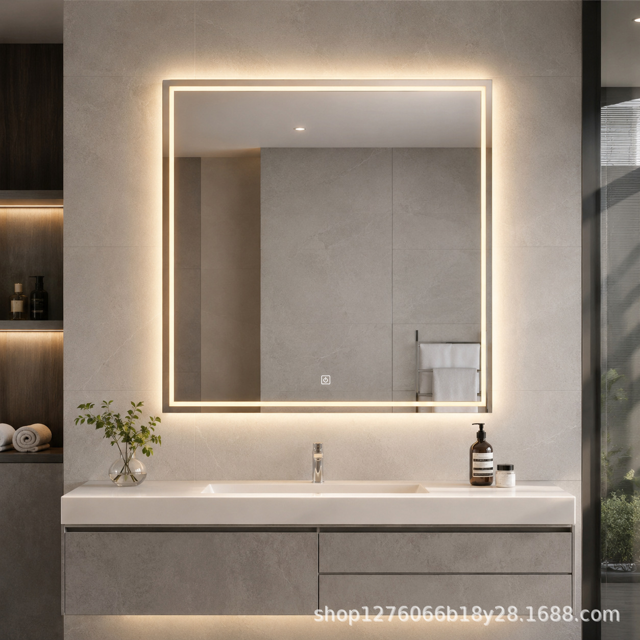 Nórdico lujoso cuadrado inteligente antiniebla espejo de maquillaje de hotel en el hogar baño led luz espejo de baño