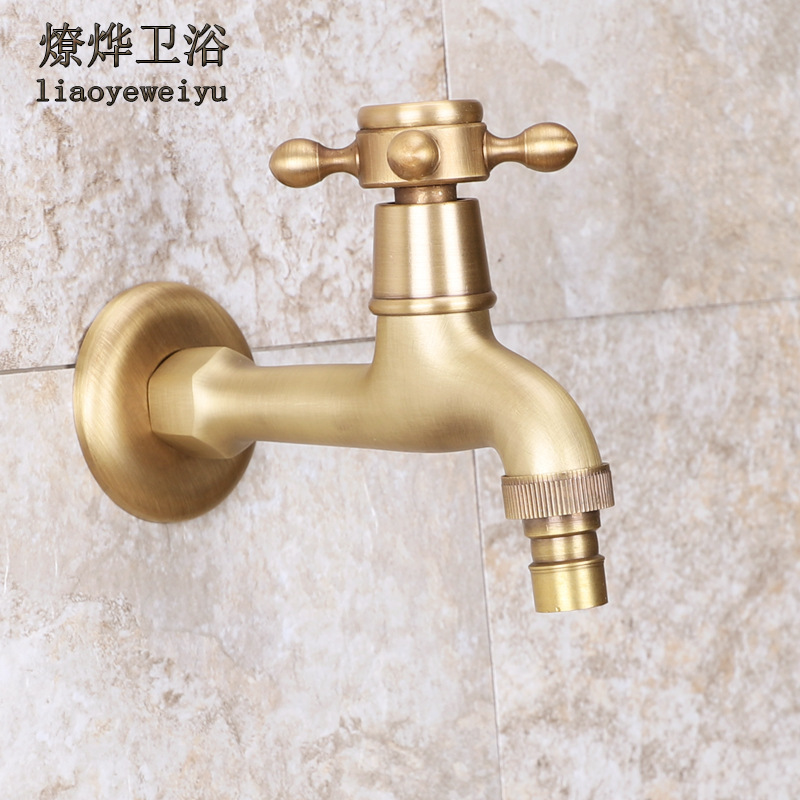 European Antique 4-Point Washing Machine Mop Pool Faucet Retro All-Copper Outdoor Single Cold Water Faucet European Antique 4-Point Washing Machine Mop Pool Faucet Retro All-Copper Outdoor Single Cold Water Faucet