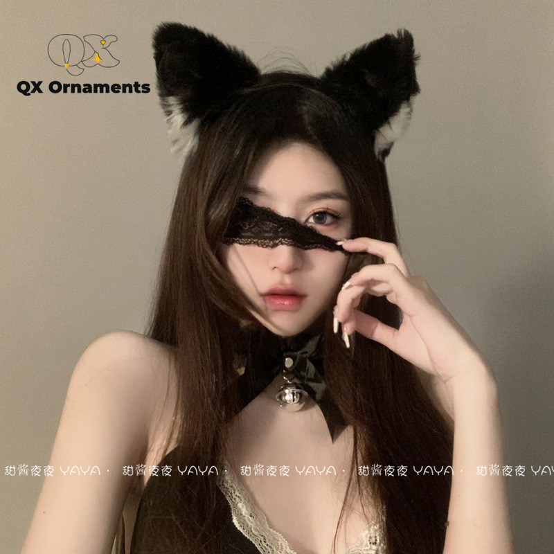(Hairband + Collar) Cat Ear Bell Headband Sexy Fox Hairpin Female Lace Eye Mask Cute Hair Accessories Headwear (Hairband + Collar) Cat Ear Bell Headband Sexy Fox Hairpin Female Lace Eye Mask Cute Hair Accessories Headwear