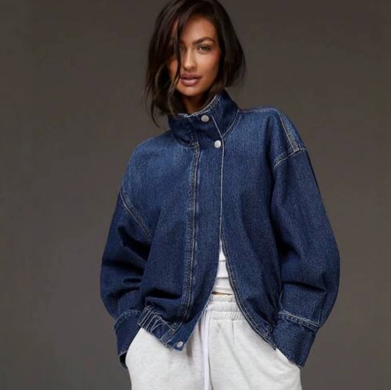 Cross-Border In-Stock Motorcycle-Style Soft Denim Stand-Collar Jacket for Women 2026 New Model Cross-Border Spring and Autumn Fashion Trend Cross-Border In-Stock Motorcycle-Style Soft Denim Stand-Collar Jacket for Women 2026 New Model Cross-Border Spring and Autumn Fashion Trend
