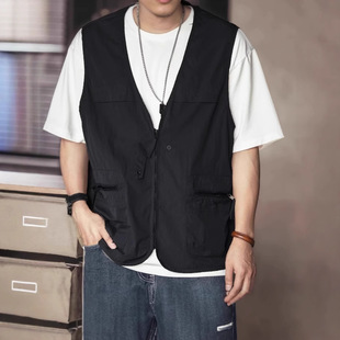 Vintage Functional Multi-Pocket Cargo Vest Men's Summer Top Japanese Ins Trendy Brand Loose Sleeveless Vest Jacket