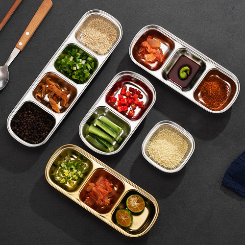 304 food-grade stainless steel Korean-style divided saucer household condiment dish soy sauce vinegar snack pickle dish