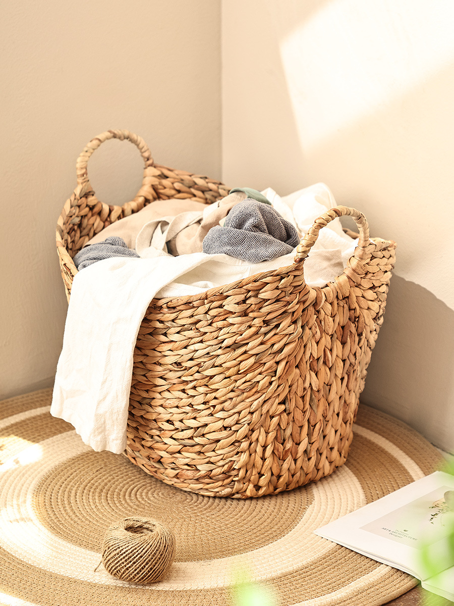 Scandinavian Rattan Dirty Clothes Storage Basket Straw Dirty Clothes Basket Household Woven Basket Ins Style Dirty Clothes Basket Laundry Basket