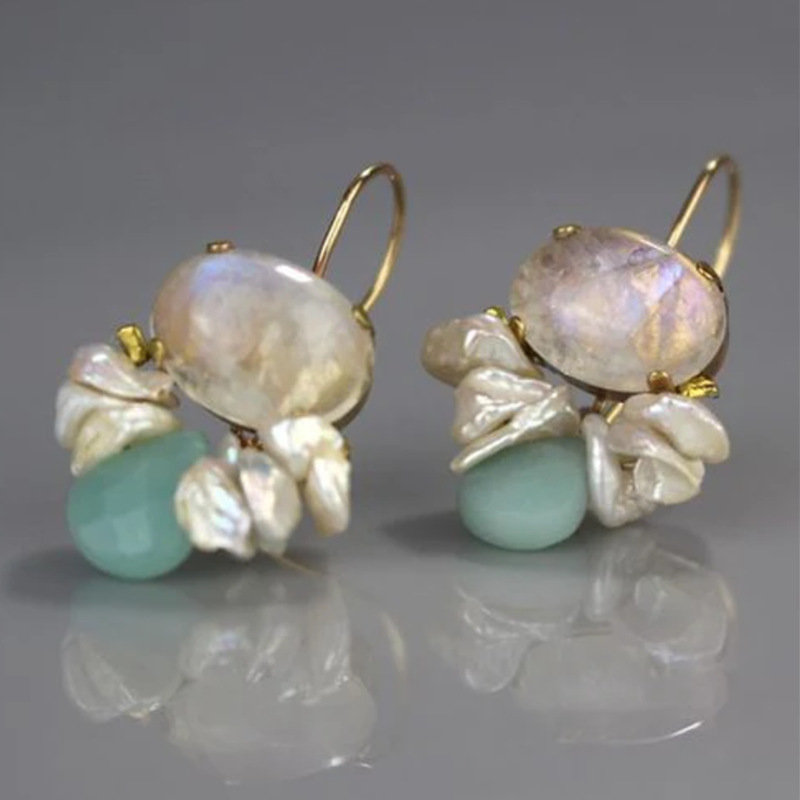 creative geometric two-color stone inlay pearl