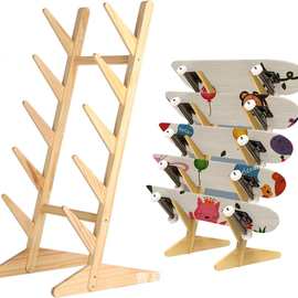 木质滑板收纳架儿童滑板甲板滑雪板置物架站立式5层滑板支架长板