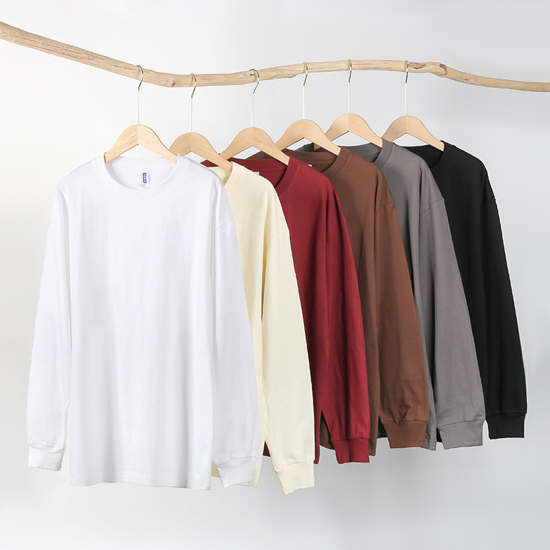 260g heavy long-sleeved cotton T-shirt thread cuff bottoming shirt women's autumn and winter men's solid color inner top wholesale