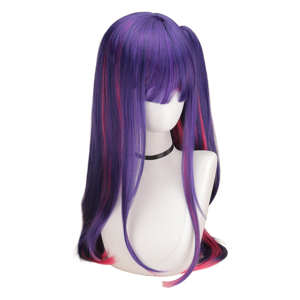 Mi hijo Xingye amor cos simulación peluca superior del cuero cabelludo resalte especial azul y púrpura pelo largo