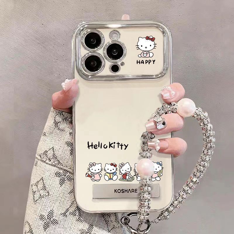 Fun Kt Suitable for Apple 17 Mobile Phone Case Electroplated Large Window 16 New Style 15 with Stand 14 Anti-Fall Protective Cover 11