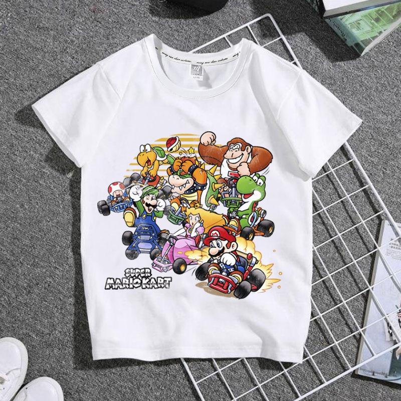 Super Mario Mario game Cartoon parent-child suit male and female student mom and dad T-shirt adult short-sleeved shirt Super Mario Mario game Cartoon parent-child suit male and female student mom and dad T-shirt adult short-sleeved shirt