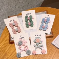 韩版纽扣蝴蝶结发夹儿童棉布包边纯色手工小边夹碎花花朵刘海夹子
