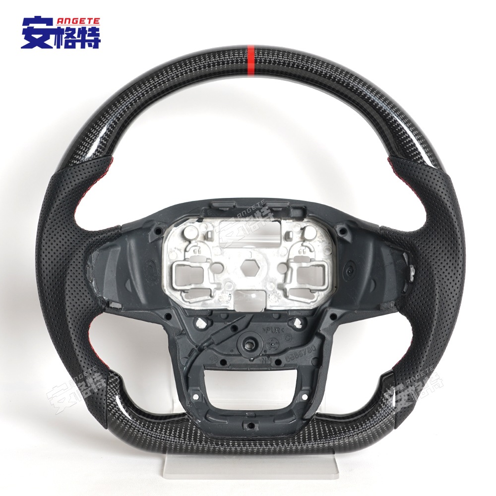 Suitable for 24 Models of American Ford Transit Vehicles, with a Round Top and Flat Bottom Carbon Fiber Modified and Upgraded Car Steering Wheel